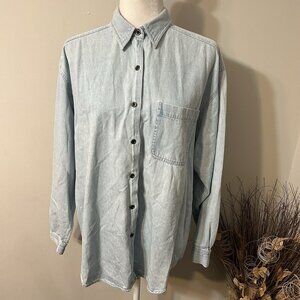 Vtg Andrew’s Blues 90s Women Light Blue Denim Button Up Shirt 100% Cotton Sz L